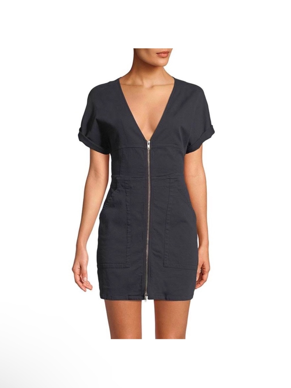 A.L.C Novak Front Zip V Neck Twill Mini Dress Size 2